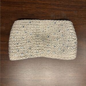 Beige Knit Headband with Rhinestones